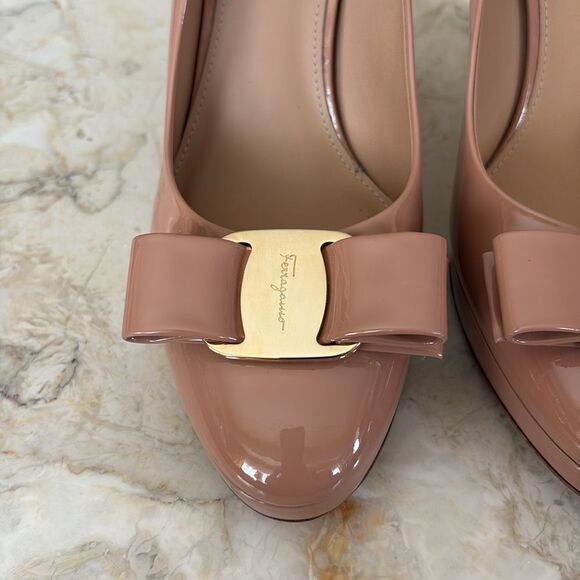 Salvatore Ferragamo Osimo Patent Leather Vara Bow High-Heel Pumps Ballerina Pink - Picture 6 of 16